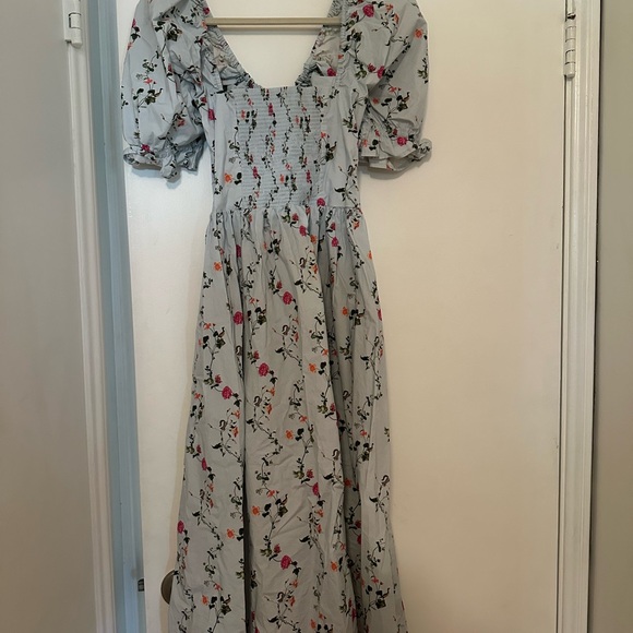 Hill House Floral Puff Sleeve Dress - Gray and Pink - Picture 4 of 6